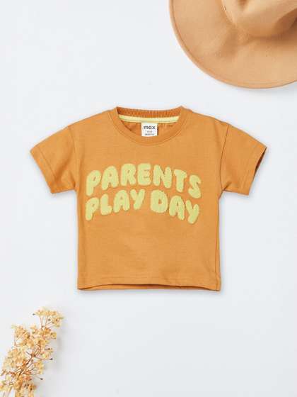 max Boys Typography Printed Round Neck Cotton T-shirt
