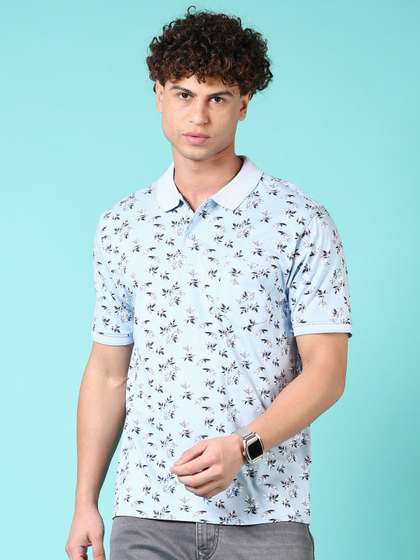 V-Mart Men Floral Printed Polo Collar Cotton T-shirt