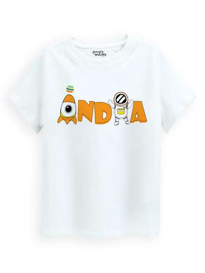 Guugly Wuugly Boys Round Neck Cotton India Astronaut Printed White T-shirt