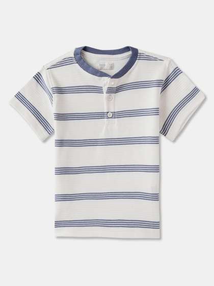 R&B Boys Striped Mandarin Collar Cotton T-shirt