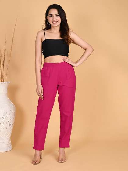 SKYTICK Women
                          Relaxed Fit Mid-Rise Cotton Trousers