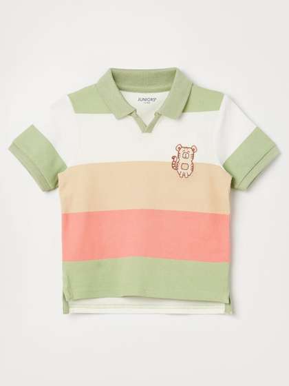 Juniors by Lifestyle Boys Striped Polo Collar Cotton T-shirt