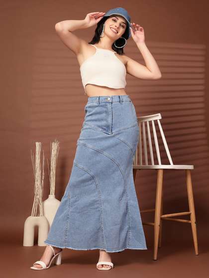 plusS Denim Mermaid Cut Midi Skirts