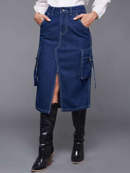 Miss Chase Denim A-Line Midi Skirts