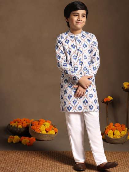 BAESD Boys Ethnic Motifs
                    Printed Band Collar Straight Kurta With Pyjama
