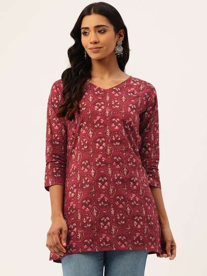 FERANOID Floral
                        Printed V-Neck Pure Cotton Kurti
