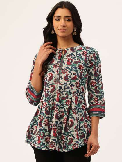 FERANOID Floral
                        Printed Pure Cotton Pleated Kurti