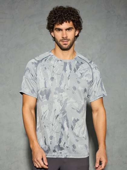Technosport Men Abstract Printed Antimicrobial Slim Fit Round Neck Sport T-shirt