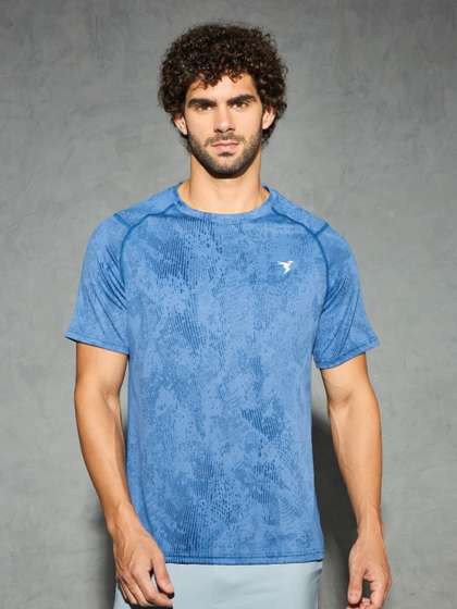 Technosport Men Abstract Printed Antimicrobial Slim Fit Round Neck Sport T-shirt