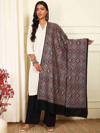 Pashmoda Paisley
                        Embroidered Woollen Silk Shawl