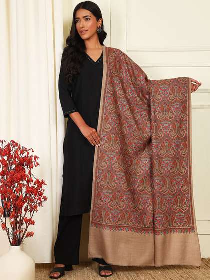 Pashmoda Paisley
                        Embroidered Woollen Silk Shawl