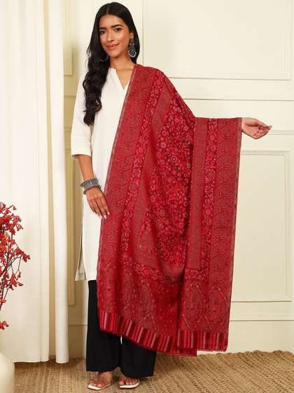 Pashmoda Floral
                        Woven Design Woollen Shawl