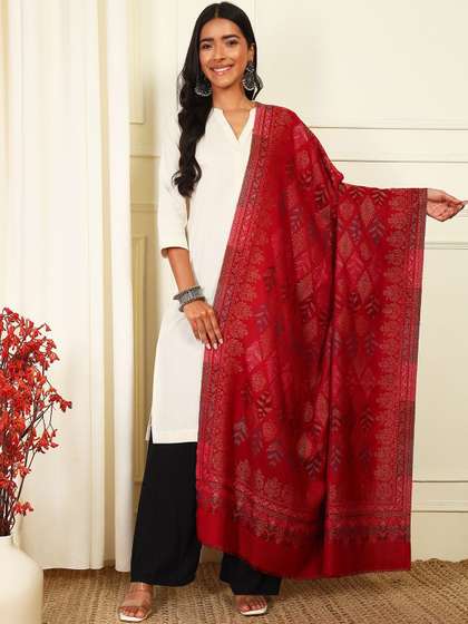 Pashmoda Floral
                        Woven Design Woollen Shawl