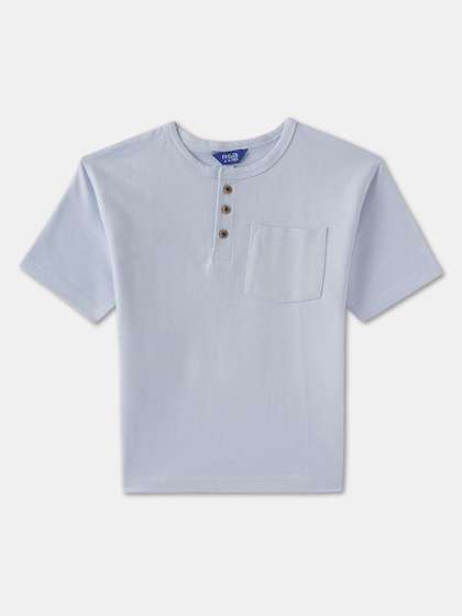 R&B Boys Solid Henley Neck Cotton T-shirt