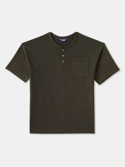 R&B Boys Solid Henley Neck Cotton T-shirt