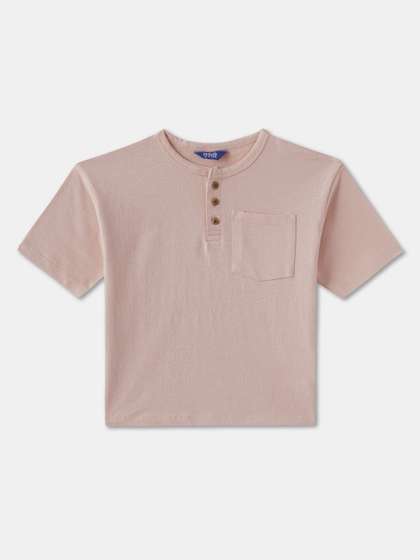 R&B Boys Solid Henley Neck Cotton T-shirt