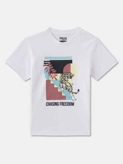 R&B Boys Graphic Printed Round Neck Cotton T-shirt