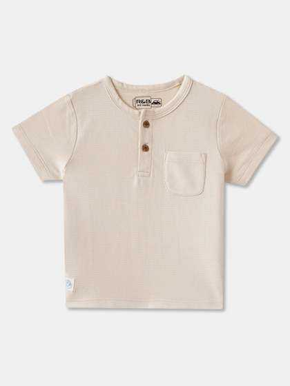 R&B Boys Solid Henley Neck Cotton T-shirt