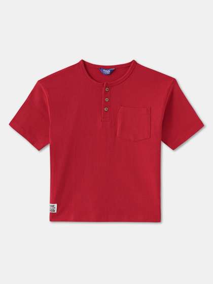 R&B Boys Solid Henley Neck Cotton T-shirt