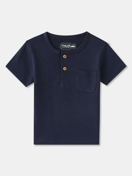R&B Boys Solid Henley Neck Cotton T-shirt