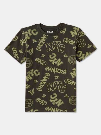 R&B Boys Typography Printed Round Neck Cotton T-shirt
