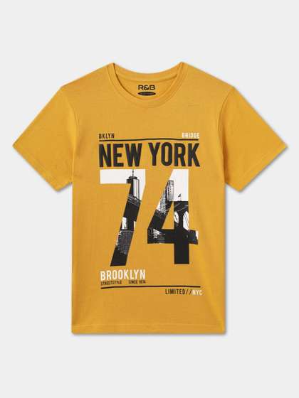 R&B Boys Typography Printed Round Neck Cotton T-shirt