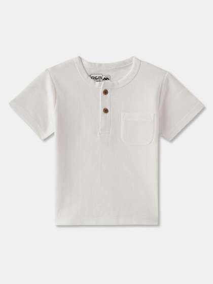 R&B Boys Solid Henley Neck Cotton T-shirt