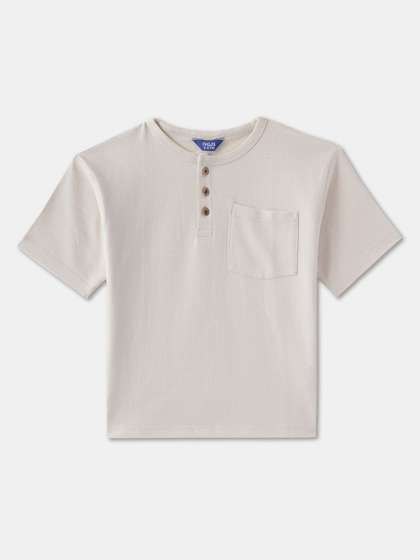 R&B Boys Solid Henley Neck Cotton T-shirt