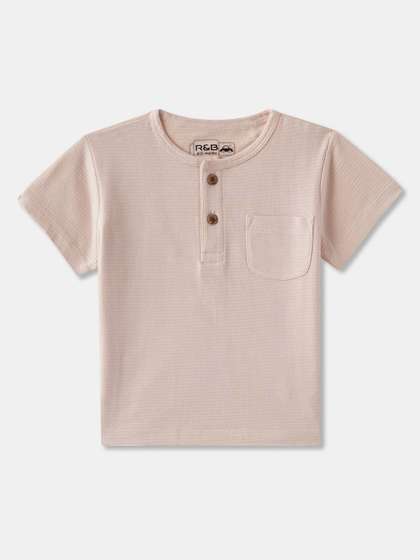 R&B Boys Solid Henley Neck Cotton T-shirt