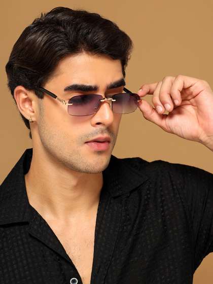 Voyage Rimless
                          Sunglasses for Men & Women (Purple &
                          Clear Lens | Golden Frame - MG6619)