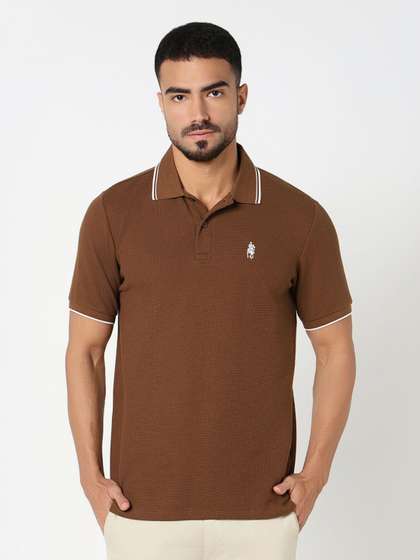 R&B Men Solid Polo Collar Cotton T-shirt