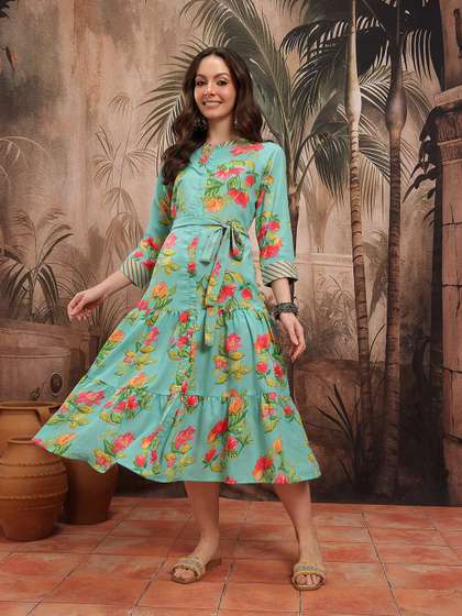 Sangria Floral Print
                        Tiered Shirt Style Dress