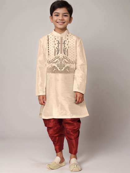 DEVOILER Boys Ethnic
                      Motifs Printed Mandarin Collar Straight Kurta With
                      Dhoti Pants