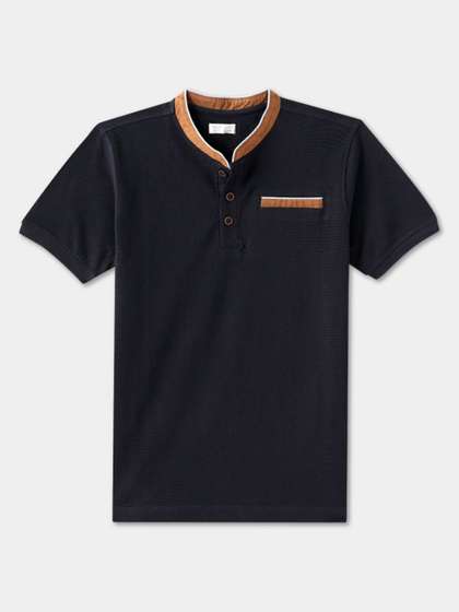 R&B Boys Solid Mandarin Collar Cotton T-shirt