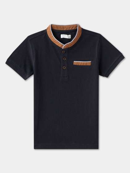 R&B Boys Solid Mandarin Collar Cotton T-shirt