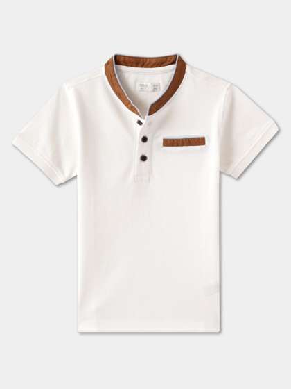 R&B Boys Solid Mandarin Collar Cotton T-shirt