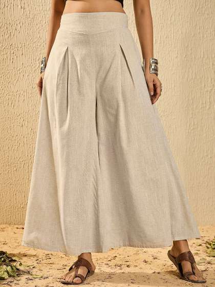 InWeave Women Cotton
                      Flared Handloom Ethnic Palazzos
