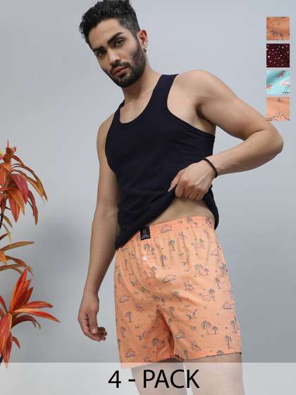 URBAN SCOTTISH Men
                        Pack of 4 Printed Pure Cotton Boxers