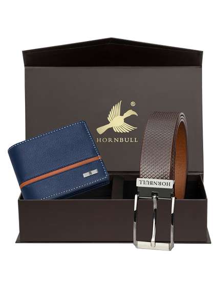 Hornbull Men Denial
                    Leather RFID Protected Blue Wallet & Brown Belt
                    Accessory Gift Set