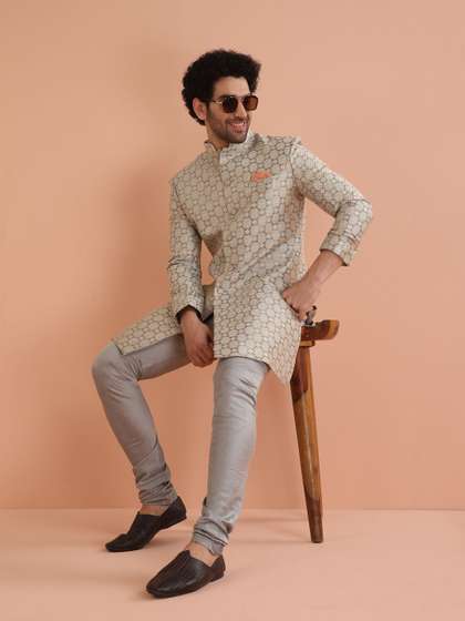 KISAH Geometric
                          Self Design Indowestern Churidar Set