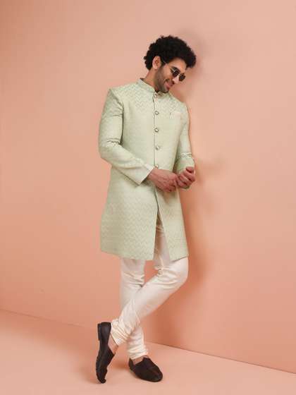 KISAH Geometric Self
                        Design Indowestern Sherwani Set