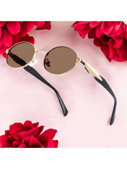 DressBerry Women Oval
                      Sunglasses with UV Protected Lens PUSHPA gold
                      brown