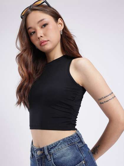 glitchez Gathered
                        Detail Fitted Crop Top