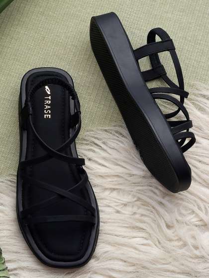 TRASE Strappy Open
                        Toe Flats with Bows
