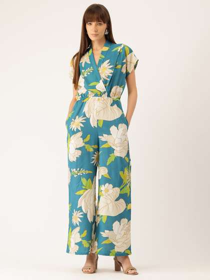 Sleek Italia Floral
                        Printed Shawl Collar Basic Jumpsuit