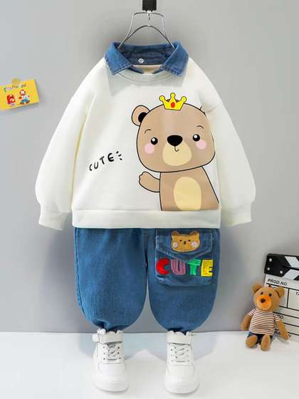 Bold N Elegant Boys
                      Animal Graphic Printed Shirt Collar T-shirt With
                      Joggers
