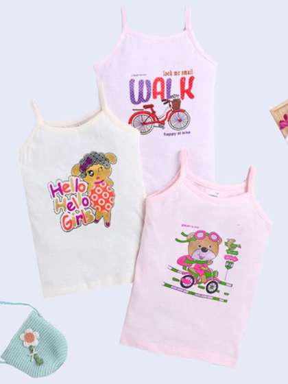 Mega style Girls Pack Of
                    5 Printed Cotton Non Padded Innerwear Vests