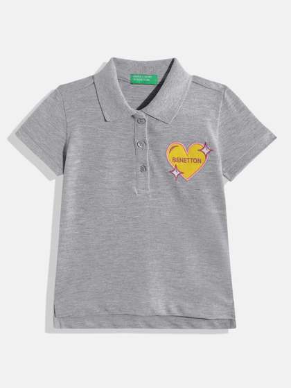 United Colors of
                      Benetton Kids Girls Polo Collar T-Shirt With
                      Applique Detail