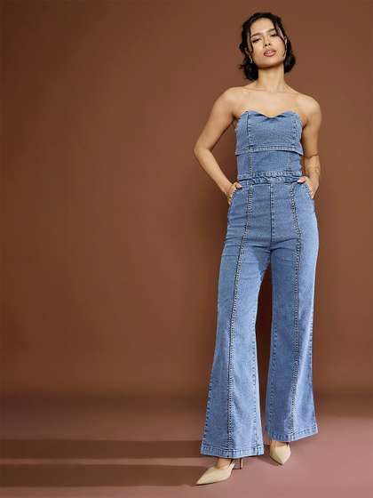 SASSAFRAS Women
                          Strapless Basic Denim Jumpsuit