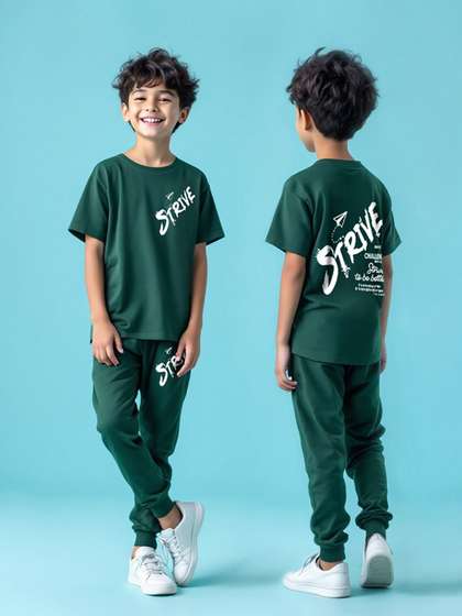 YK X Trampoline Kids
                    Graphic Printed Round Neck T-shirt With Joggers
